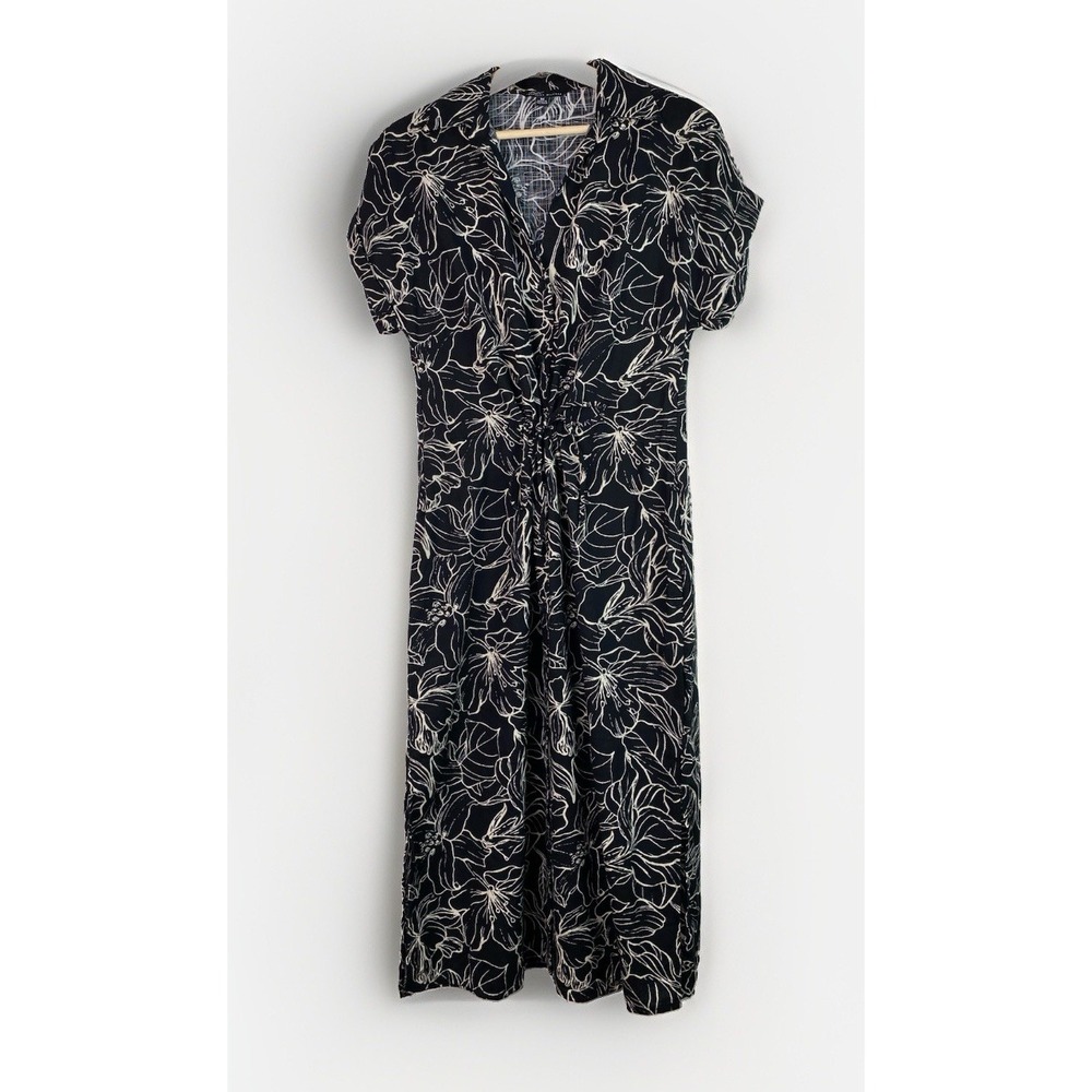 Badgley Mishka Jewel Women's M Black White Floral Cotton Blend Midi Dress